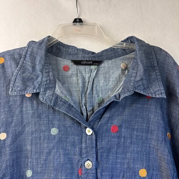 Eshakti‎ top women 3X 24W denim chambray embroidered polka dots tunic - Picture 5 of 8